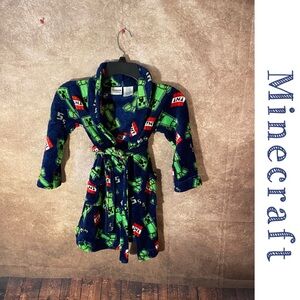 Minecraft Creeper TNT Bathrobe Cozy Soft Brushed Fleece Boys 4/5 Fleece-EUC